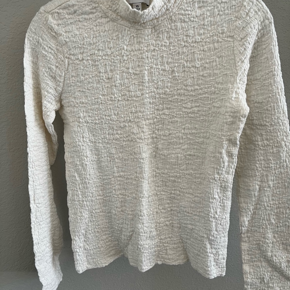 Cream Smocked Blouse with Mandarin Collar
